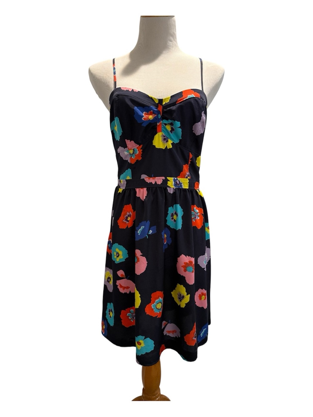 Floral Spaghetti-Strap Dress in Navy with Multicolor Print
